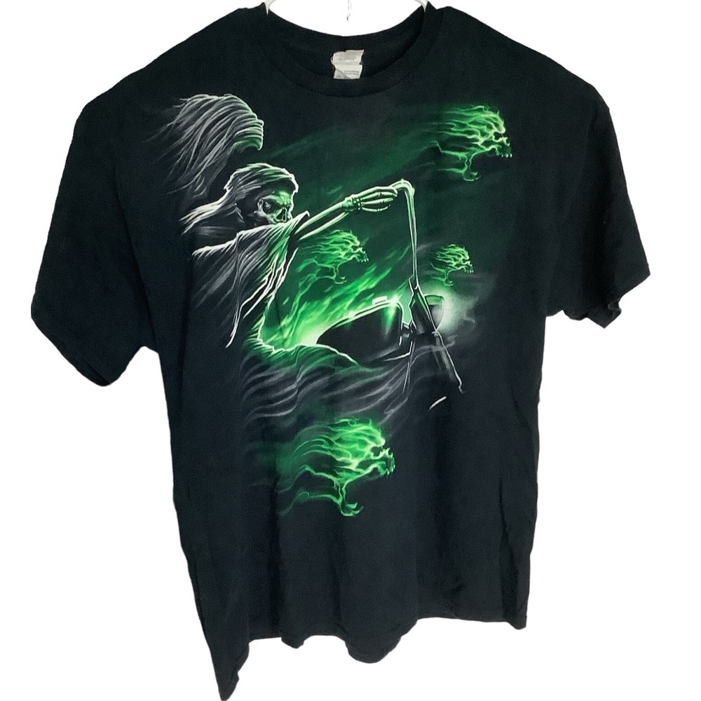 Y2K Goth Grim Reaper Graphic T Shirt Mens 2XL Black Biker Horror Tee - Picture 3 of 7